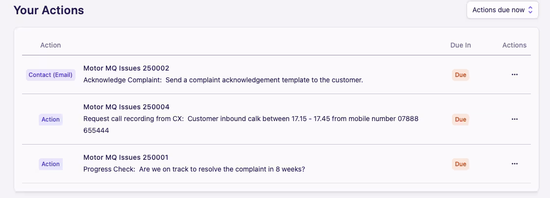 Assigned action column