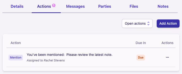 Mention action created from note