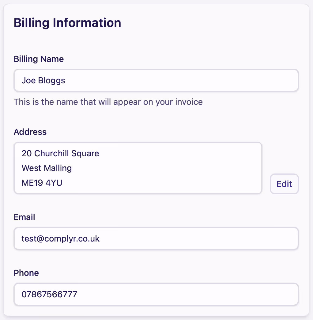 Billing contact information